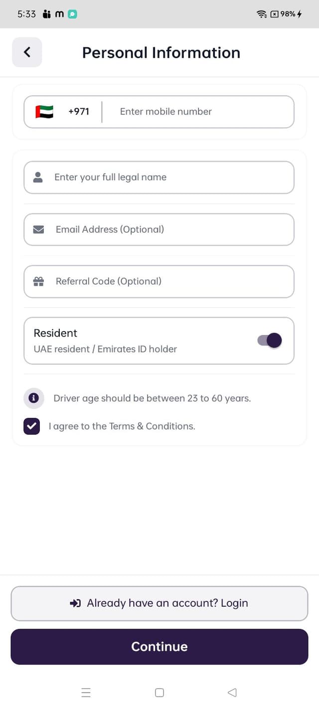 Documents for Car Rental